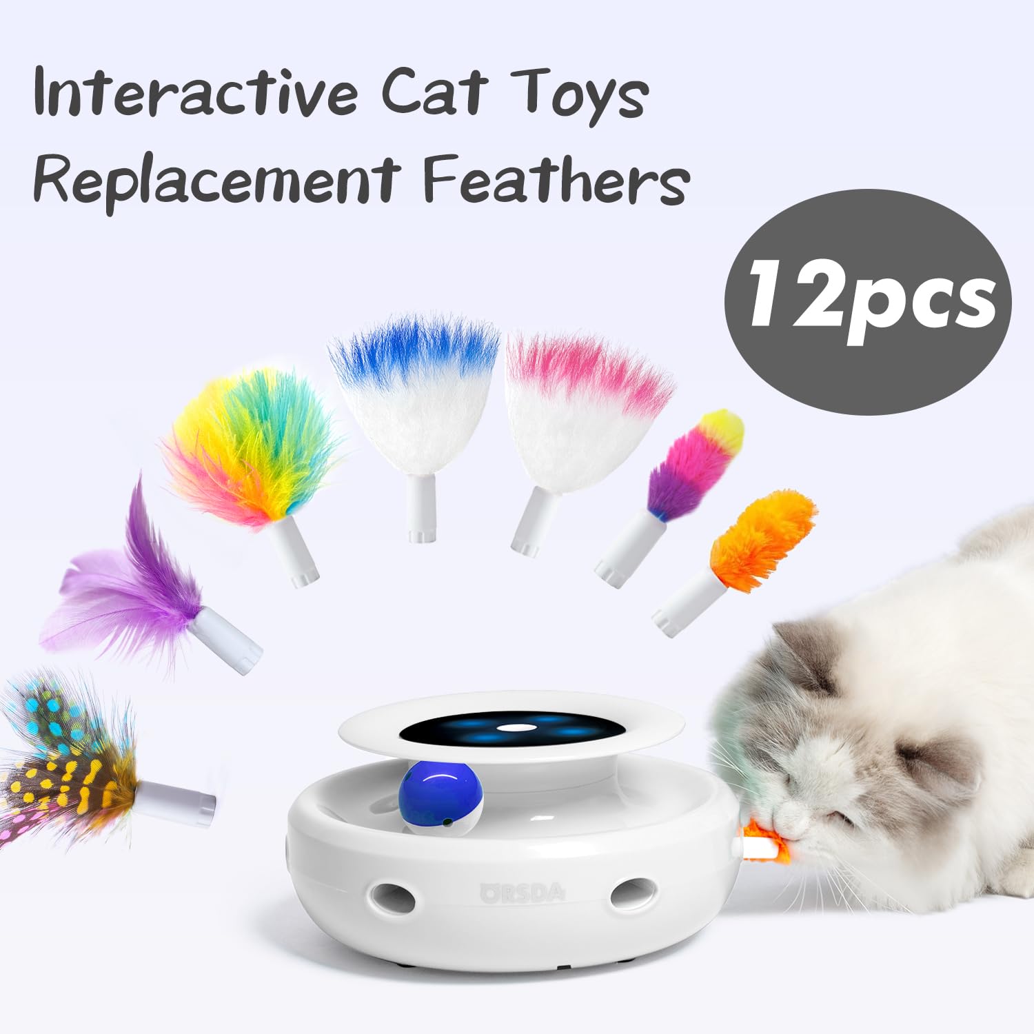 Orsda 12 Pcs Feathers Replacement And Soft Furry Accessories Only Fits Cat Toys, Interactive Toys For Indoor Cats-Not Fits For O