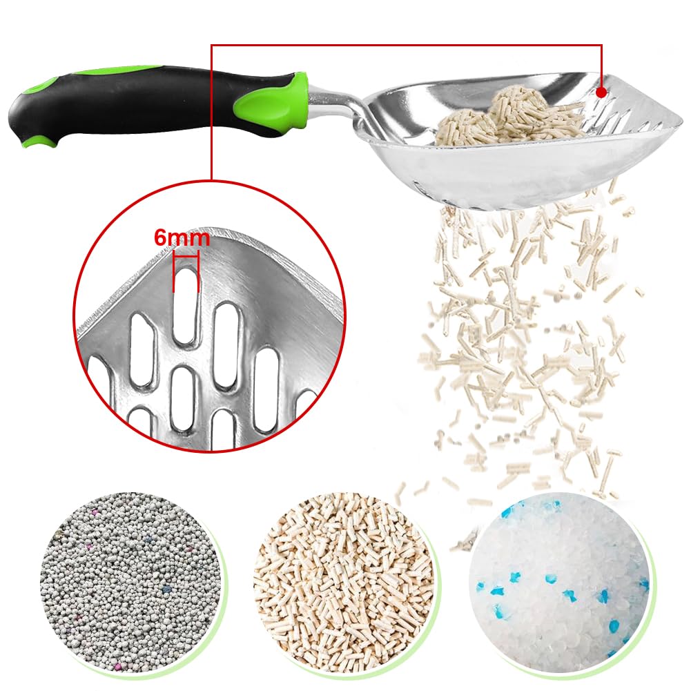 Apidgrowth Cat Litter Scoop,Long Handle Cat Scooper,Stainless Steel Metal Scoop,Poop Sifting,Mesh Shovel,Suitable For Cat Litter