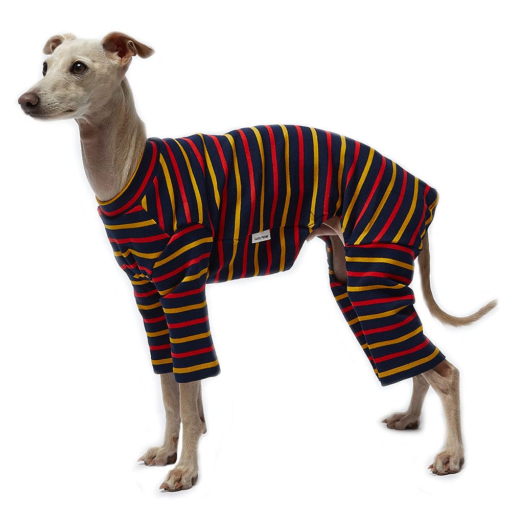 Lucky Petter Small Dog Pajamas Basic Onesie Doggie Jammies Stretchable Dog Jumpsuit Bodysuit Pjs (2X-Large, Stripe Navy)