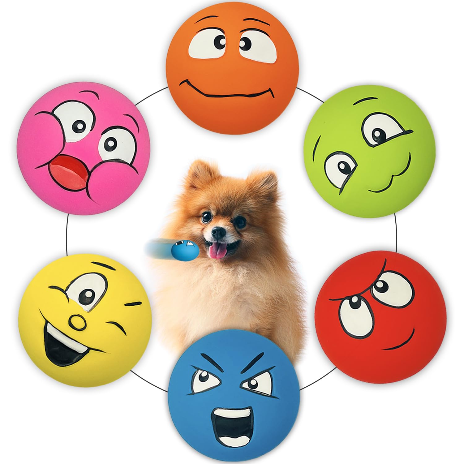 Pupattic Squeaky Dog Toys For Small Dogs, Flat Squeaky Dog Balls Small Dog Toy Ball, Latex Dog Squeaky Toys Ball 2.2''*2.2''*1.3