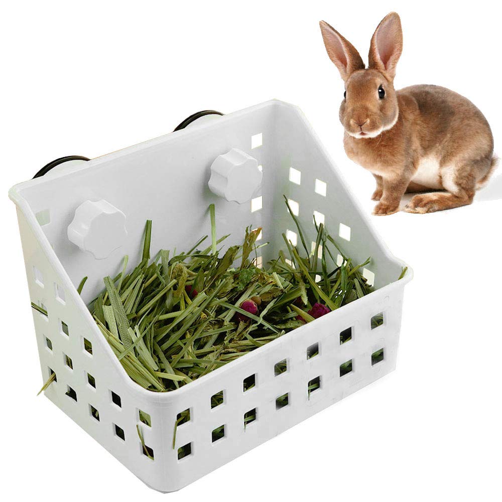 Pinvnby Hay Feeder For Rabbits, Less Wasted Hay Rack Manger, Hanging Guinea Pig Rabbit Hay Holder For Bunny, Chinchilla, Guinea Pig, Plastic Food Bowl Use For Grass & Food