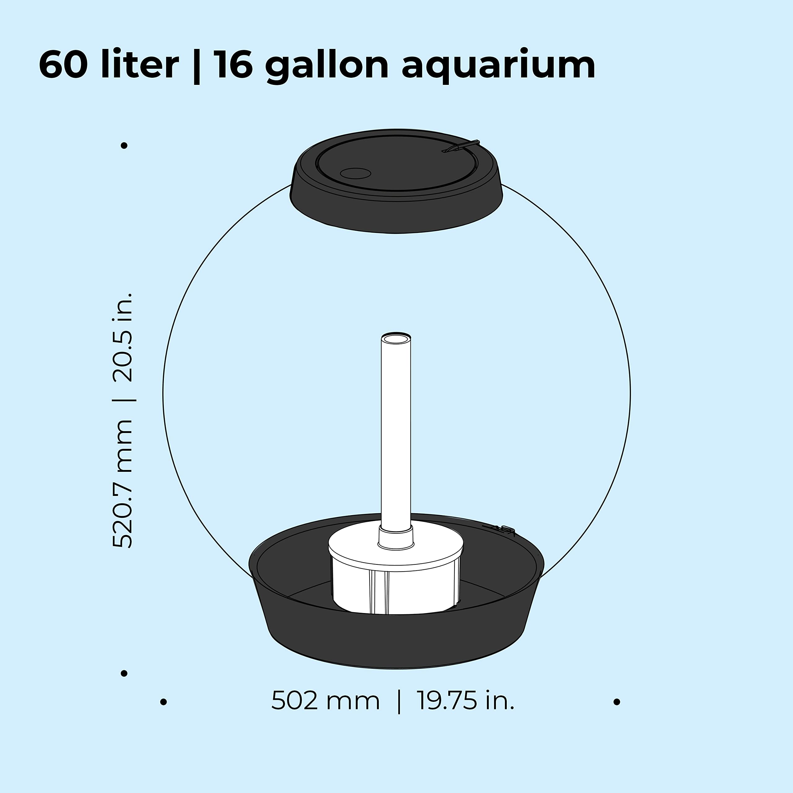 biOrb Classic 60 Acrylic 16-Gallon Aquarium with White LED Lights Modern Tank for Tabletop Display, Black