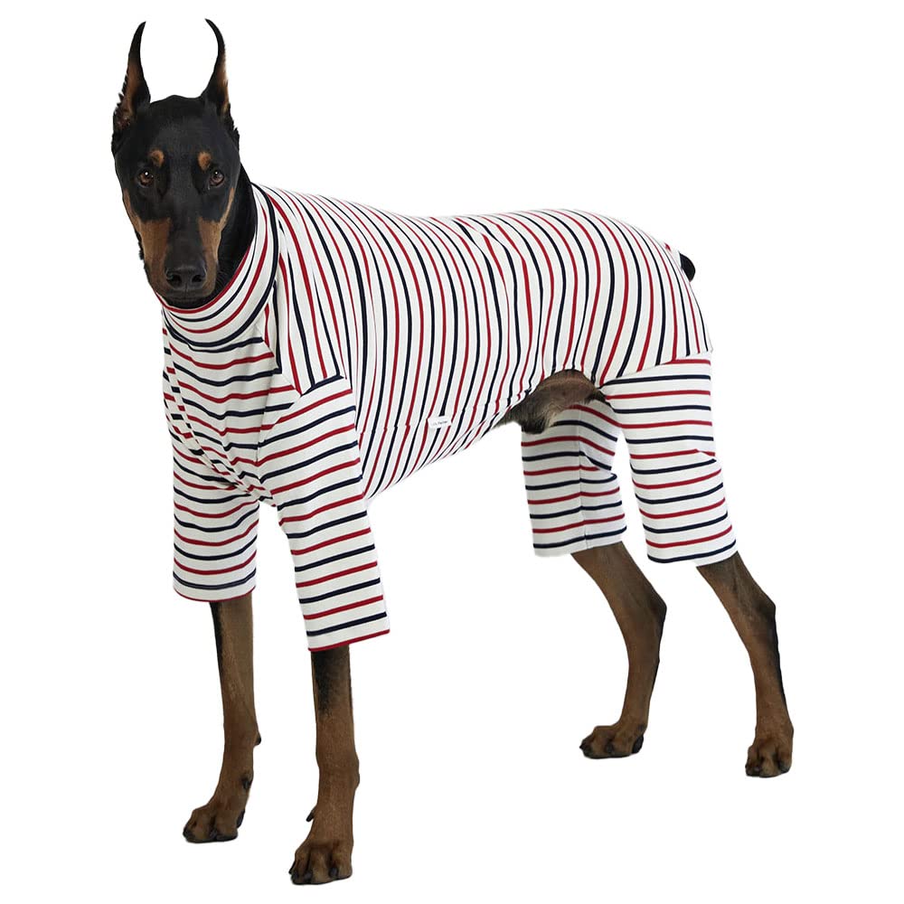 Lucky Petter Small Dog Pajamas Basic Onesie Doggie Jammies Stretchable Dog Jumpsuit Bodysuit Pjs (5X-Large, Stripe White)