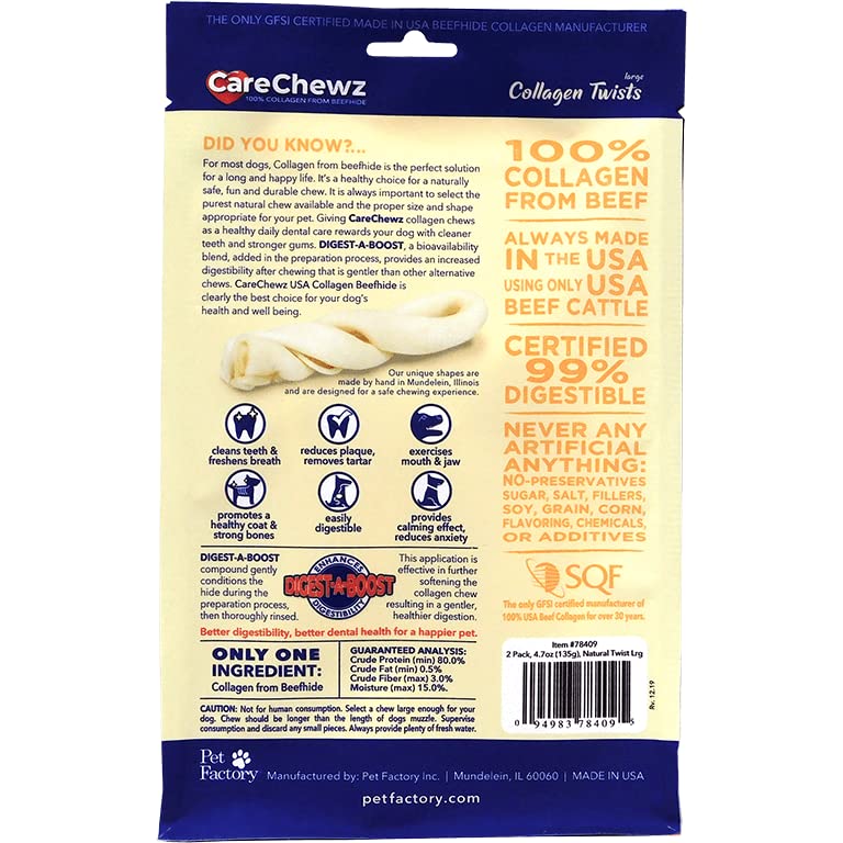 Pet Factory CareChewz Collagen 6-7 Twist Keys Dog Chew Treats - Natural Flavor, 2 Count/1 Pack