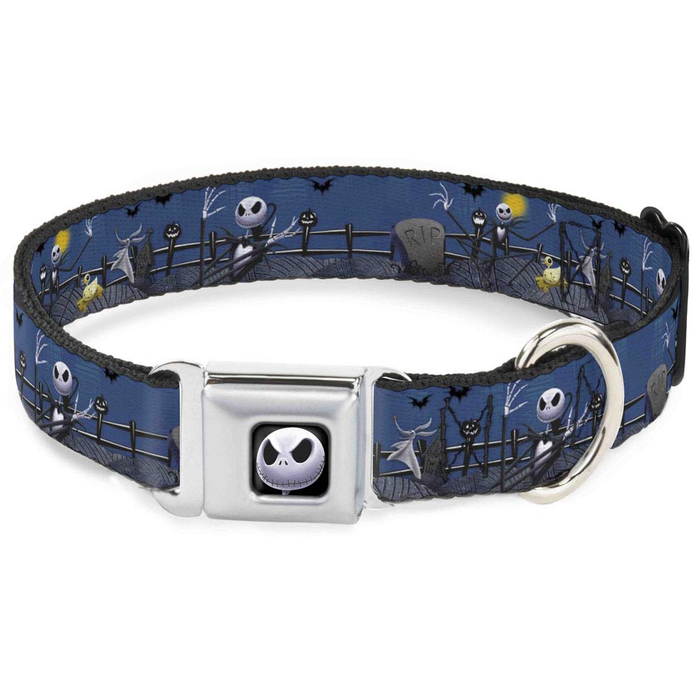 Dog Collar Seatbelt Buckle Nightmare Before Christmas Jack Zombie Duck Zero Cemetery 11 To 17 Inches 1.0 Inch Wide