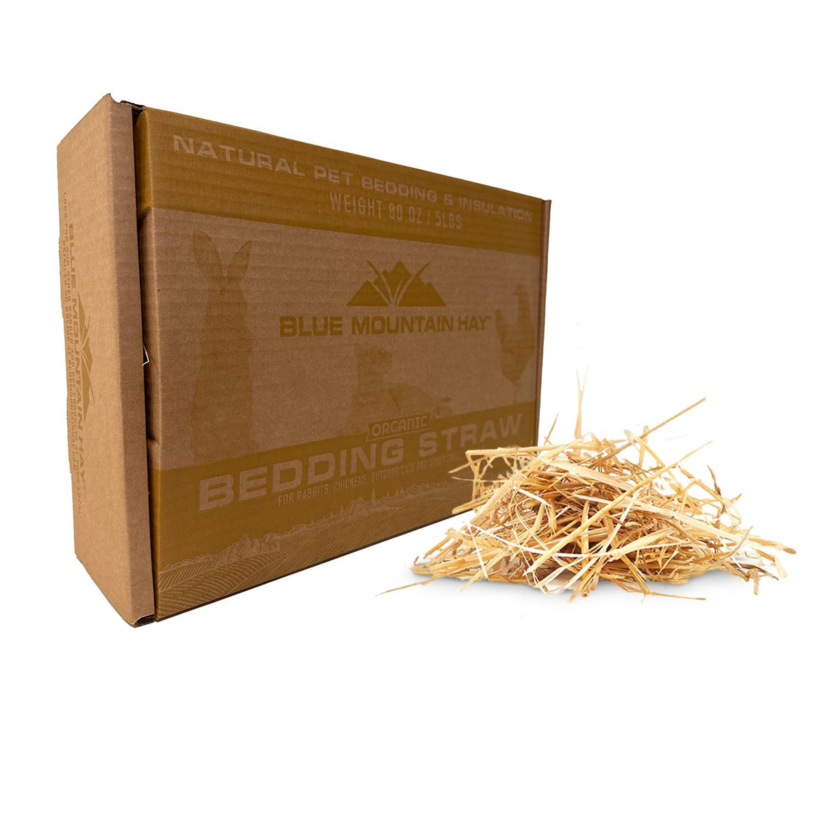 Blue Mountain Hay Organic Bedding Straw (5 lb) for Guinea Pigs, Chinchillas, Rabbits, Hamsters, Chickens, Stray and Feral Cats, 