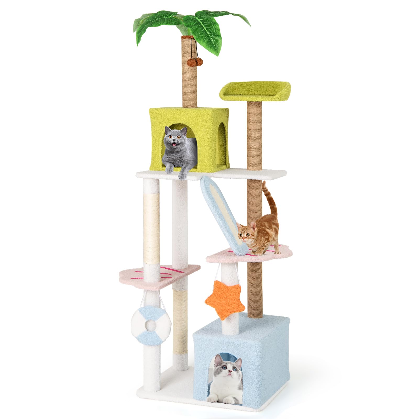 Tangkula 71 Inch Tall Cat Tree, Multi-Level Aesthetic Beach-Themed Cat Tower With Sisal & Jute Scratching Posts, 2 Cat Condos, P