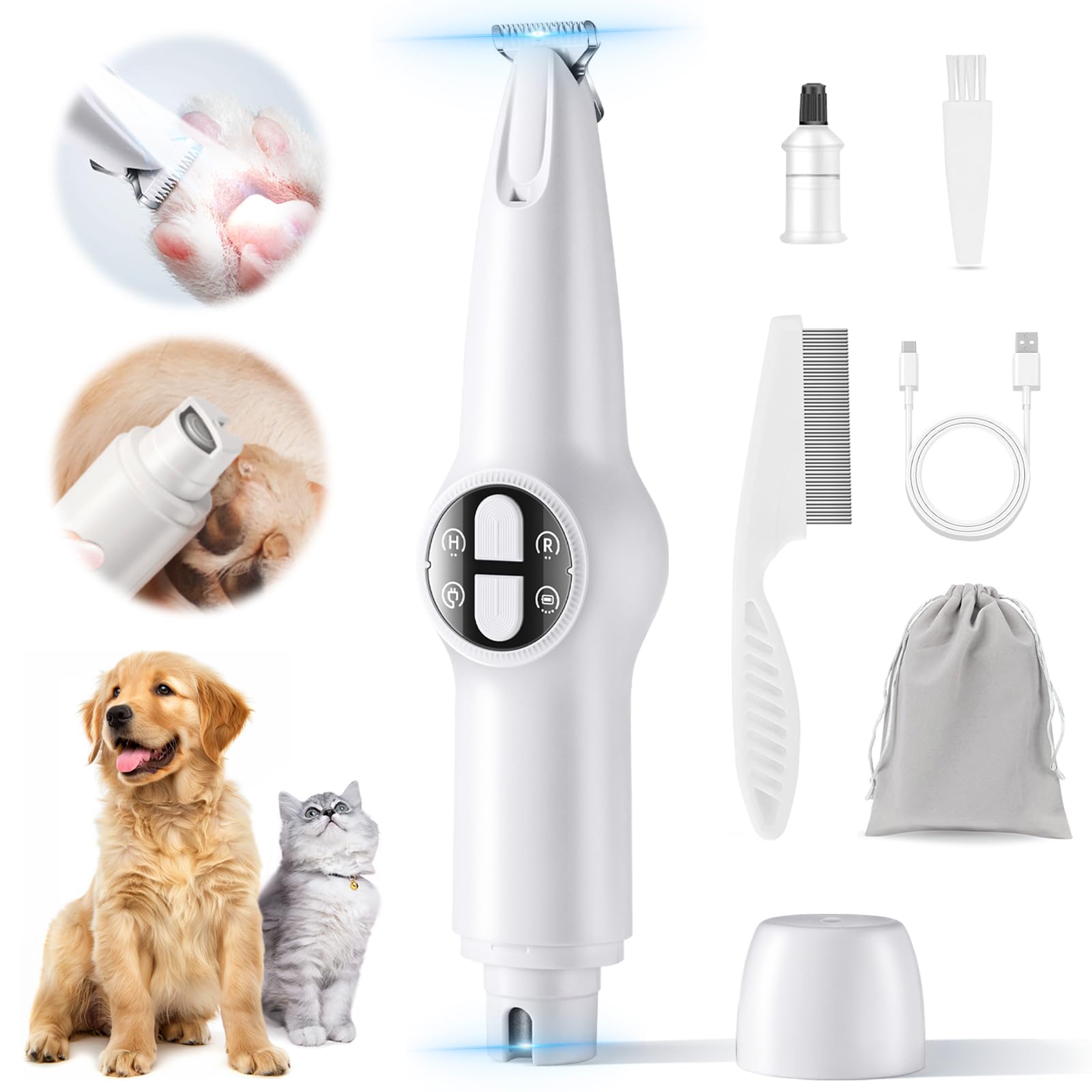 Amkune Dog Paw Trimmer & Nail Grinder 2In1 Upgrade [Ultra-Low Noise] [Micro Precision] Cordless Clippers For Grooming Kit, Pet H