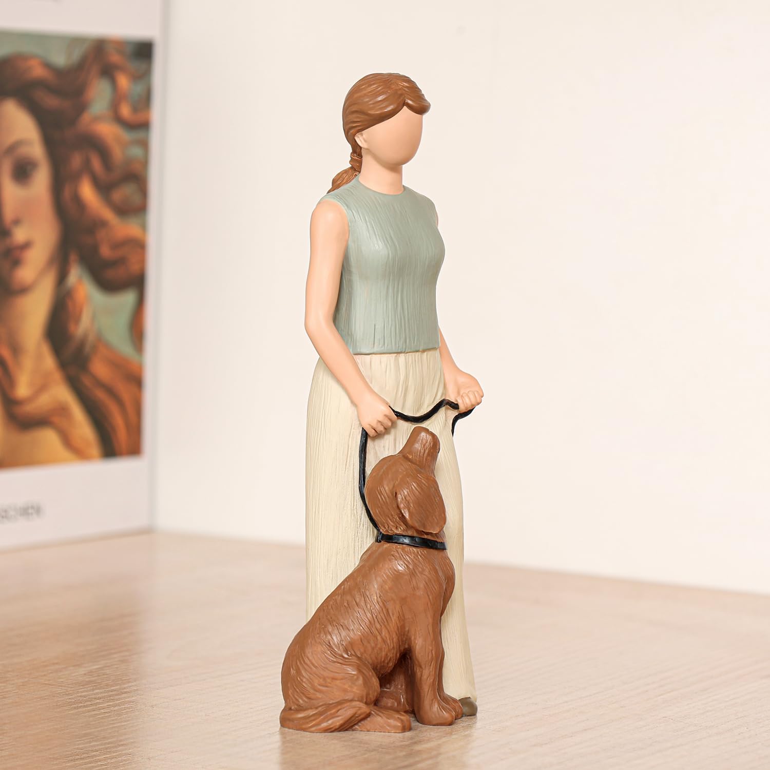 Hensonever Woman Walking Dog Figurines, Lady Dog Friendship Memorials Ornaments For Dog Lovers