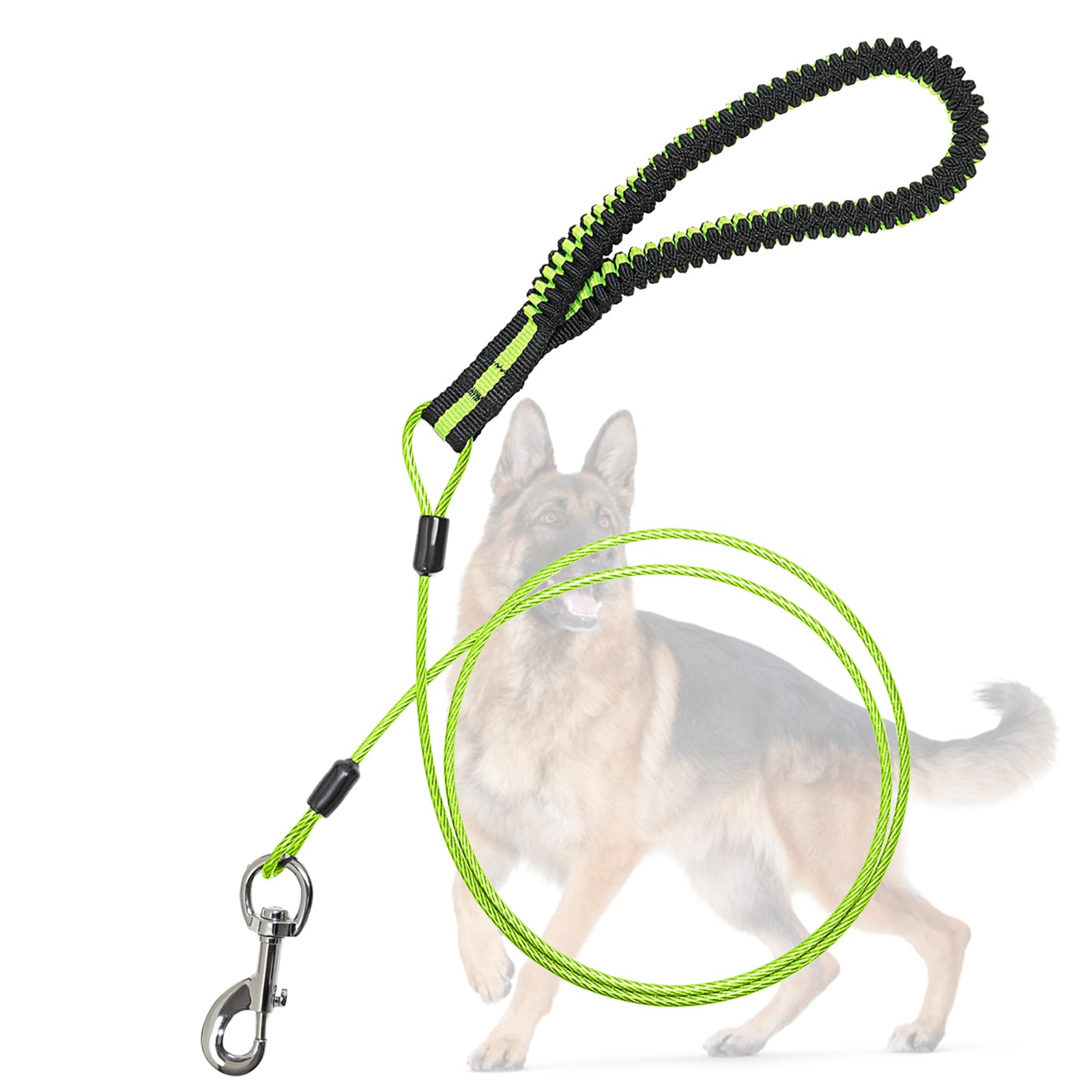 Heavy Duty Dog Leash, Chew Proof Metal Leash For Large Dogs (Up To 250Lbs), Wirerope Dog Leashes With Soft Silicone Grip (Green,