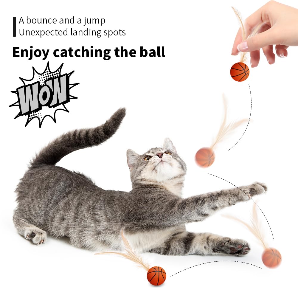 Paz'S Gift Interactive Cat Toys Set, 3 Piece Bouncing Badminton Ball With Feathers, Cat Chasing Exercise To Calm Down The Kitten