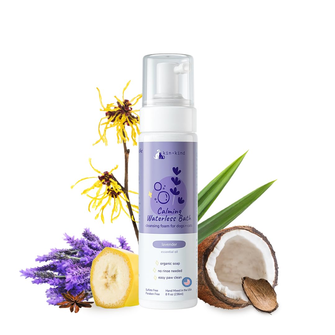 kin+kind Waterless Dry Shampoo for Dogs - Rinse-Free, Eliminate Itch and Odor, Natural Formula with Witch Hazel, Coconut Oil, Ol