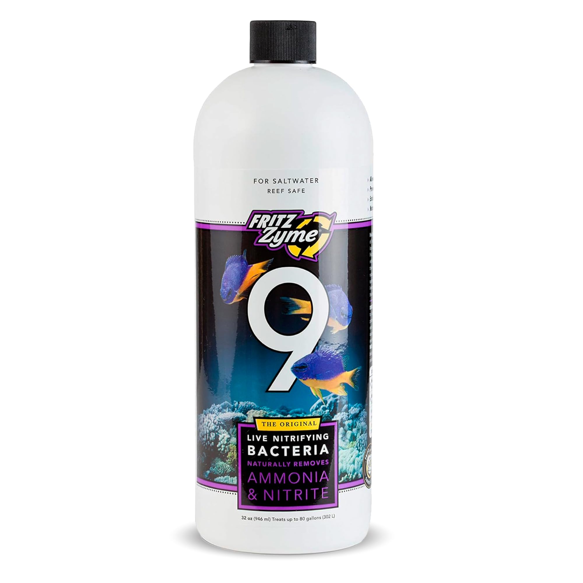 Fritz Aquatics FritzZyme 9 Live Nitrifying Bacteria Naturally Removes Amonia & Nitrite for Saltwater Fish (32-Ounce)