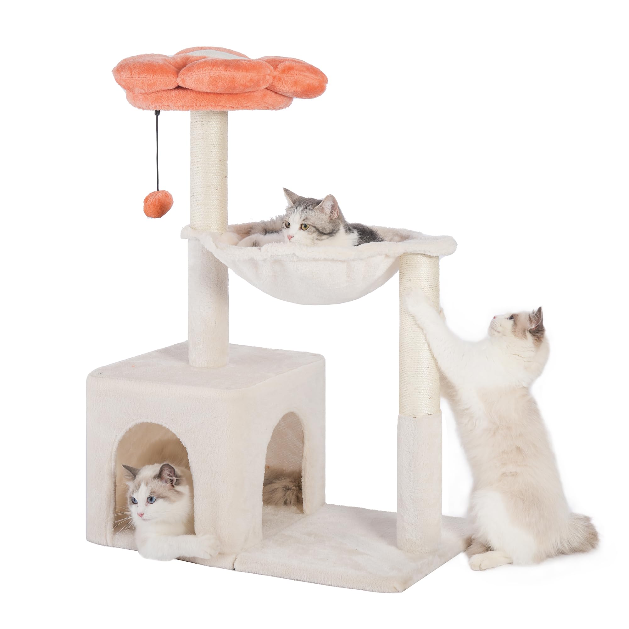 Pawfessor Flower Cat Tree 4 In 1 Cat Scratching Post For Indoor Cats 34'' Small Cat Tower For Large Cats, With Cat Scratch Posts