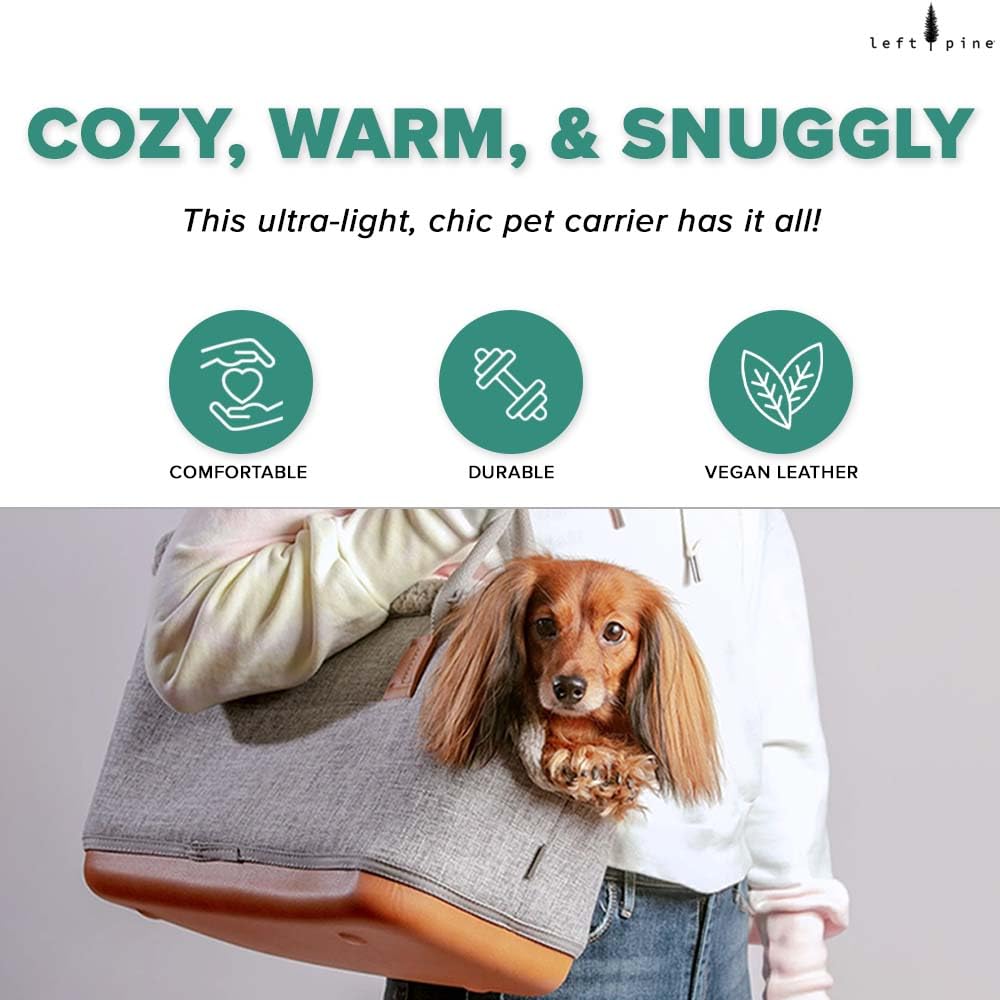 Leftpine X P.L.A.Y. Deluxe Dog Carrier Purse - Soft Sided Pet Travel Tote For Small Dogs, Puppies With Built-In Safety Leash - M