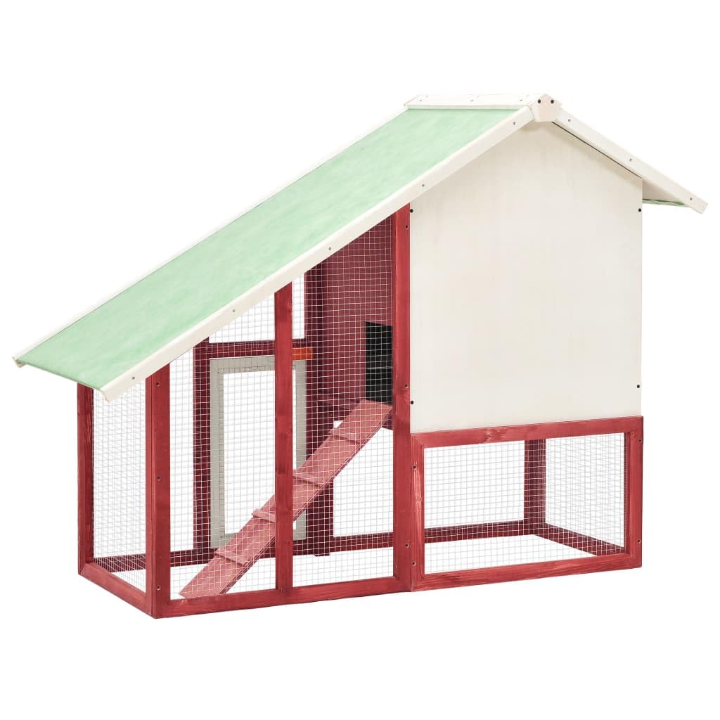 vidaXL Solid Firwood Rabbit Hutch, Red and White, 55.1&quot;x24.8&quot;x47.2&quot;, 2-Layer, Wire Mesh, Water-Resistant Roof, Easy-Clean Tray, Indoor-Outdoor Pet House for Rabbits & Small Animals