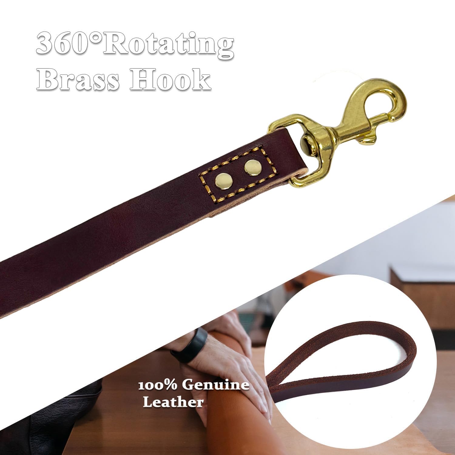 Heavy Duty Leather Dog Leash 6 Ft X 1 Inch,Strong Double Stitched Genuine Leather Pets Training Leash For Walking,Soft Handle An