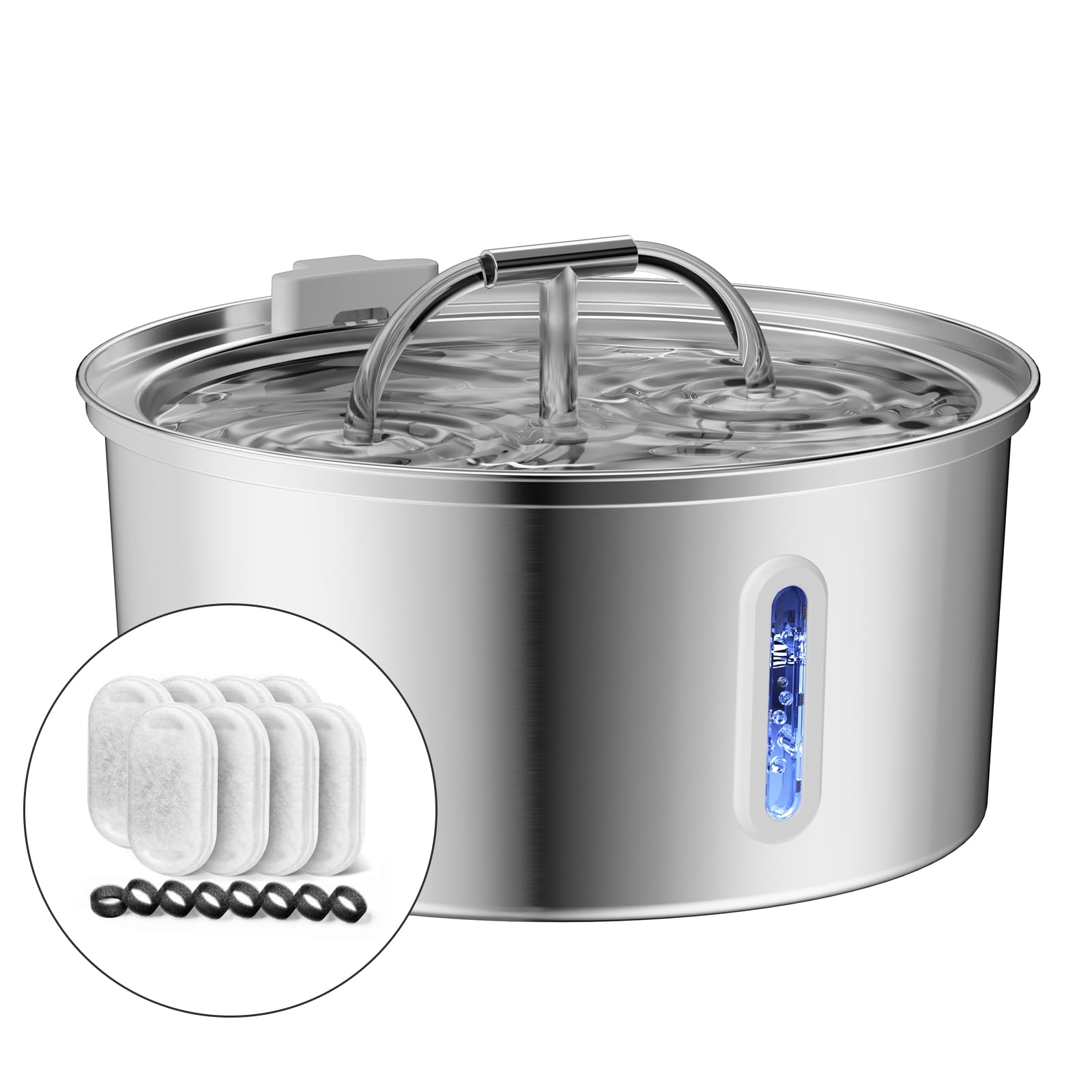 Cat Water Fountain Stainless Steel, 3.2L/108Oz Pet Water Fountain For Drinking,Automatic Metal Dog Water Fountain With 8 Filters