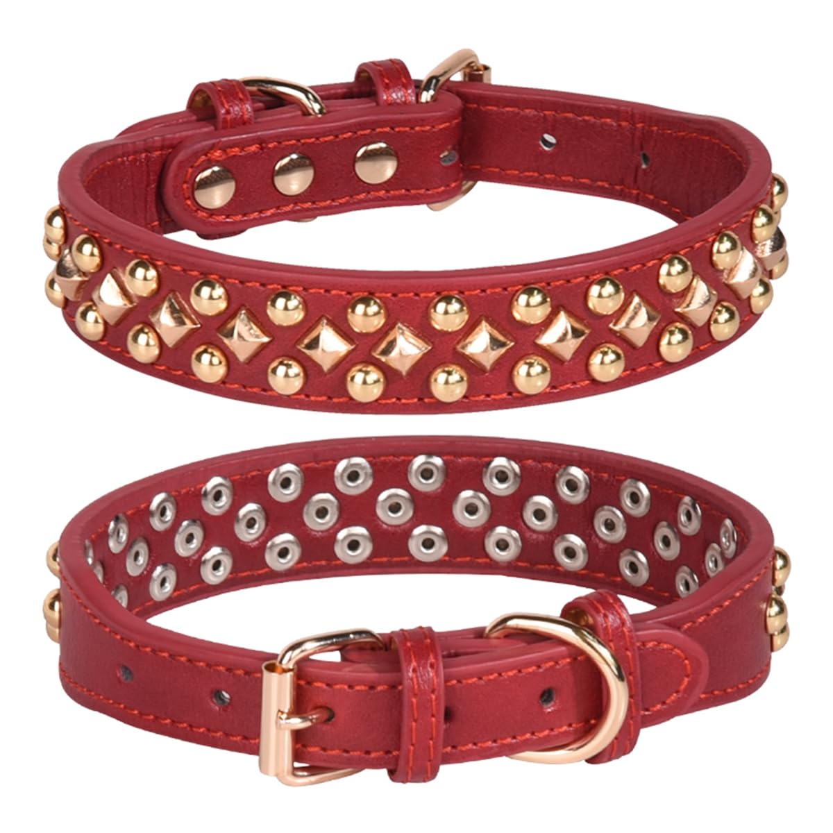 haoyueer Spiked Dog Collar Soft Pu Leather Mushrooms Rivet Spike Studded Puppy Adjustable Pet Collars for Small Breeds (S, Red3)