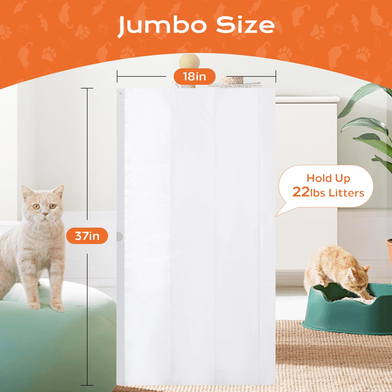 Mugvell Cat Litter Box Liners 6 Count, 37'' X 18'' Jumbo Cat Litter Bags With Drawstring, Xl Heavy Duty Litter Pan Liners, Litte