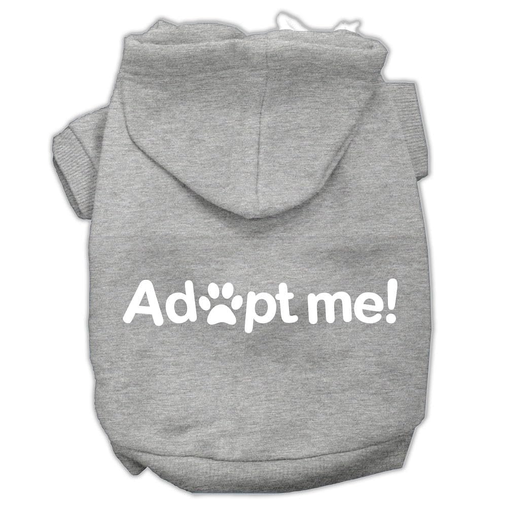 Pet, Dog & Cat Hoodie Screen Printed, 'Adopt Me' Grey Xl (14-20 Lbs.)