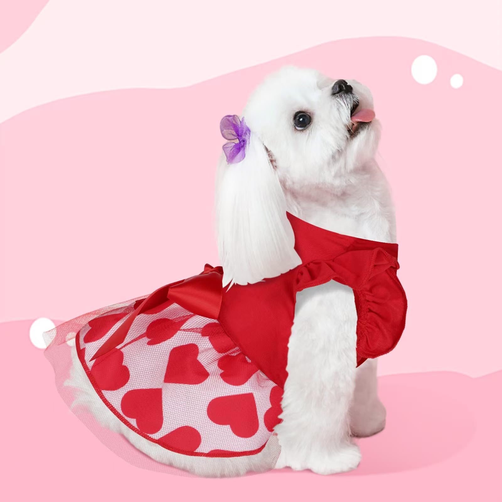 Valentines Dog Dress With Bowknot, Tutu Skirt Tulle Dress Pet Apparel Puppy Outfit Holiday Doggie Clothes For Small Dogs Girl (R