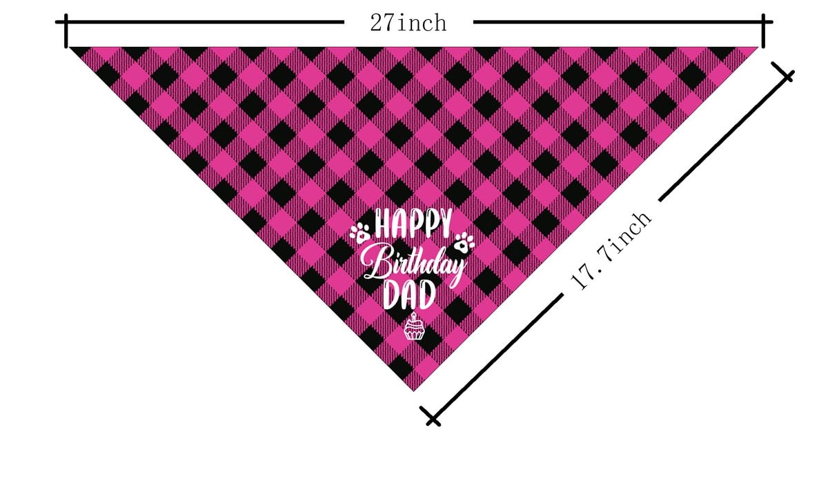 K28 Dog Bandana - Happy Birthday Dad Plaid Dog Scarf Accessory, Pet Scarf Gift For Dad'S Birthday Party