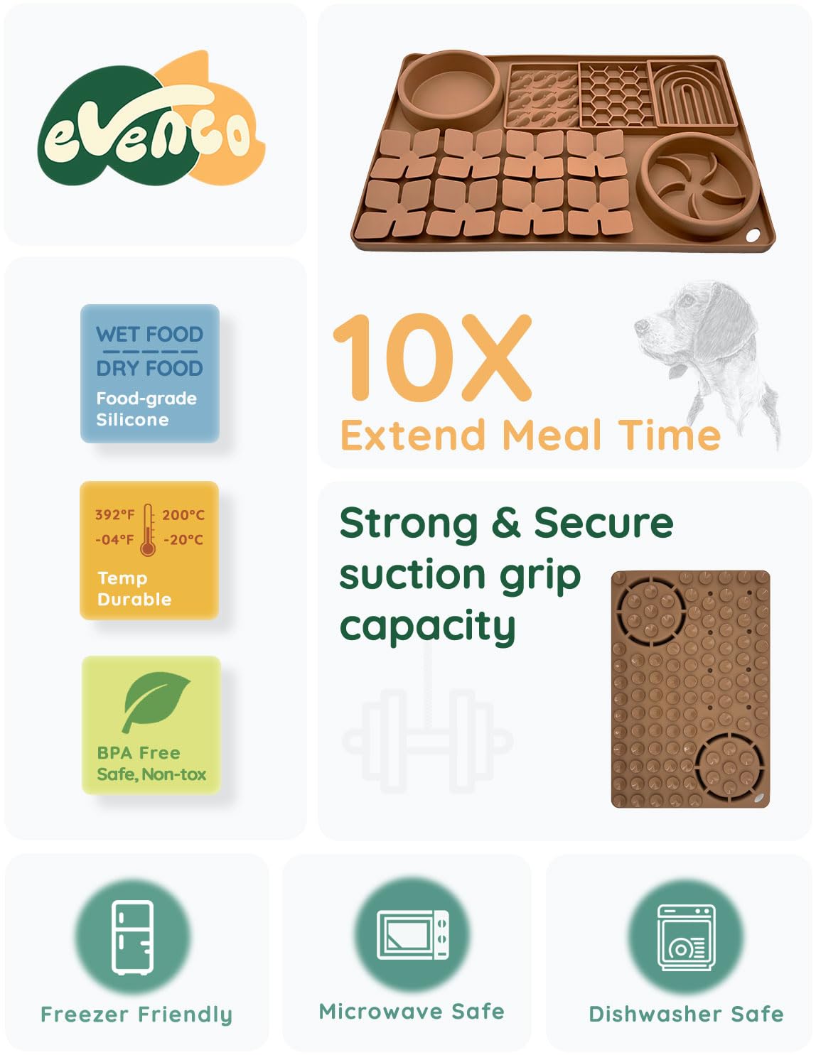 Evenco Slow Feeder Bowl, Silicone Lick Mat with Suction Cups for Dog Cat, Snuffle Mat for Pet Smell Training, Puzzle Toys for Bo