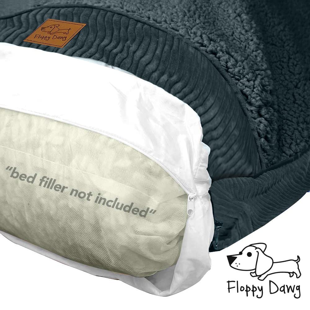 Floppy Dawg XL Dog Bed Replacement Cover with Waterproof Liner, Gray, 48L x 30W, Durable Cotton for Pet Comfort