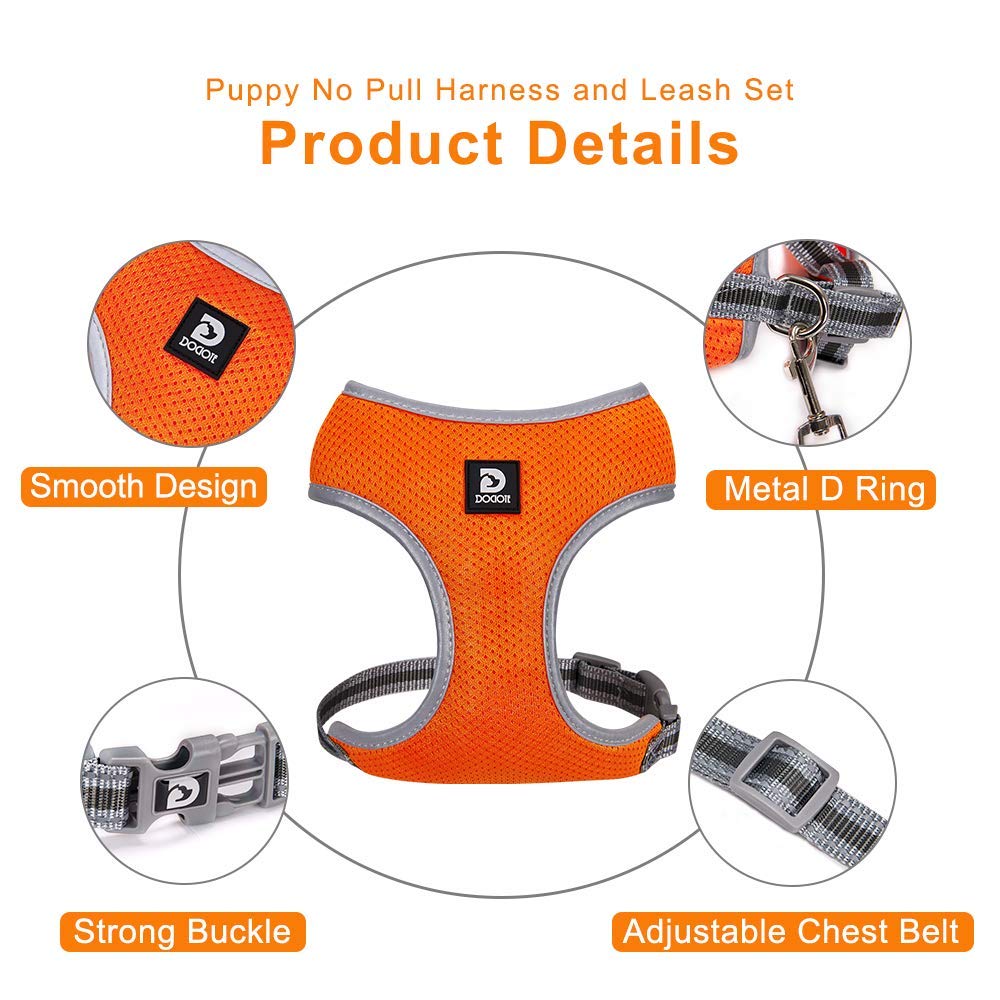 Puppy Harness And Leash Set - Dog Vest Harness For Small Dogs Medium Dogs- Adjustable Reflective Step In Harness For Dogs - Soft Mesh Comfort Fit No Pull No Choke (Xs, Orange)