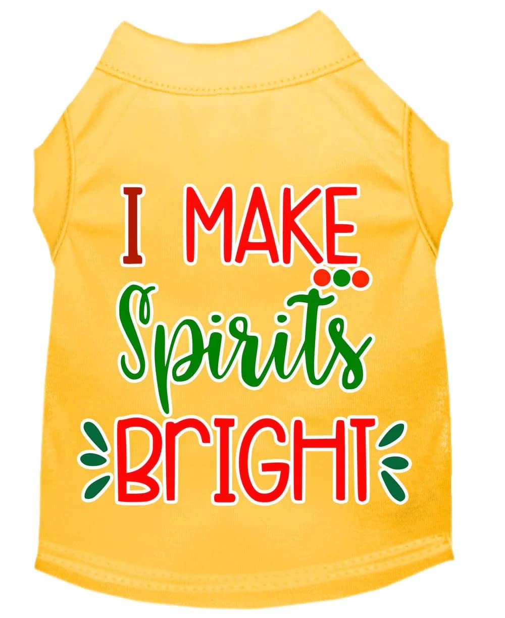 Christmas Pet Dog & Cat Shirt Screen Printed, &quot;I Make Spirits Bright&quot; Yellow XS (0-3 lbs.)