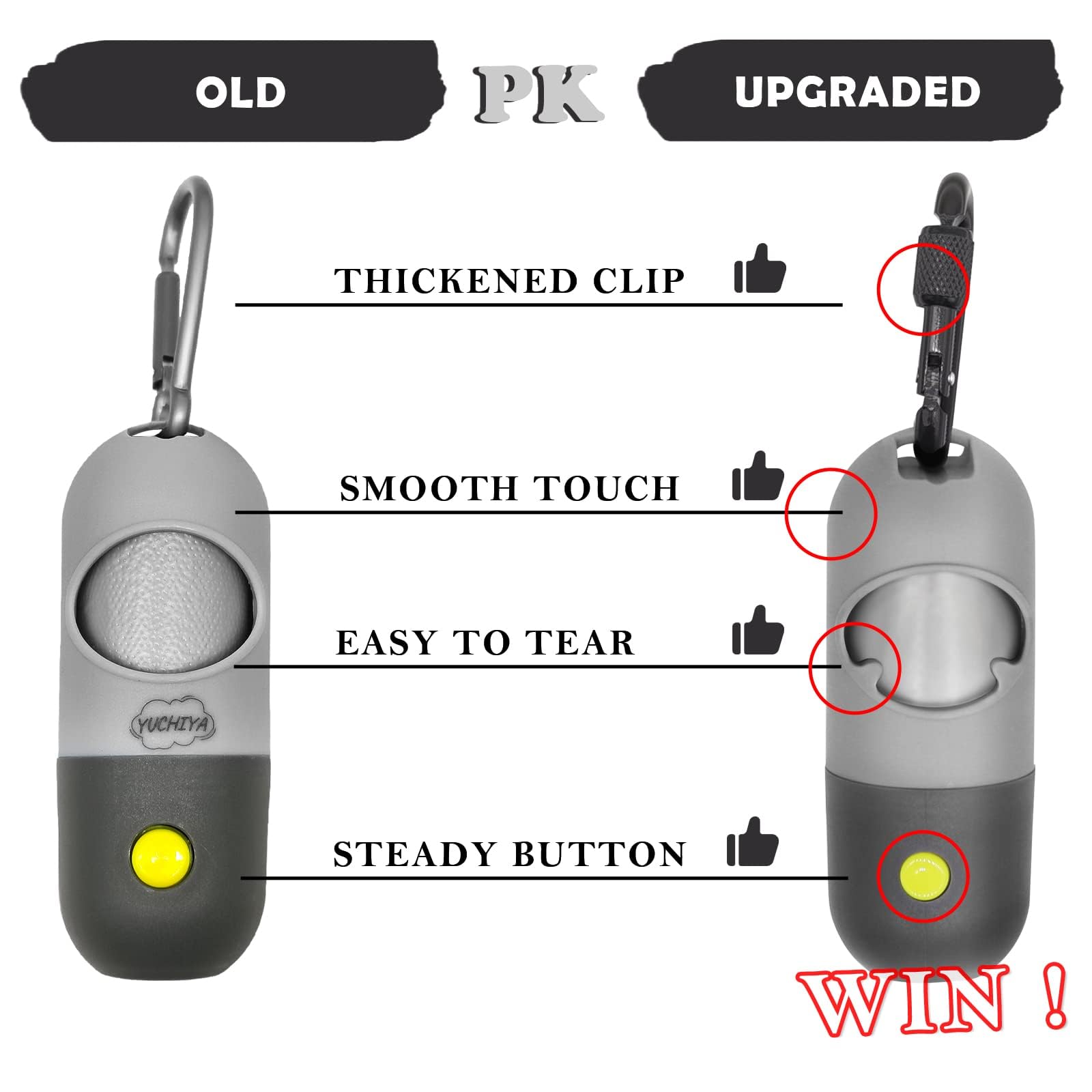 Dog Poop Waste Bags Holder With Led Flashlight|Cute Doggie Poo Bags Dispenser For Pet Leash|Trash Waste Bags Carrier With Potty Clip Fastener Lr44 Button Cells Included (Grey, 2 Holder 30 Bags)