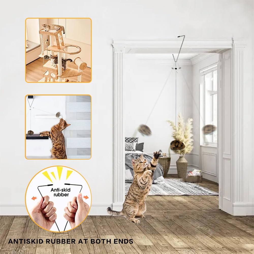 URMYONLY Cat Toys for Indoor Cats,Interactive Door Hanging Cat Toys Attached with Catnip/Feathers/Birds/Mouse Toys for Cats/Kitt