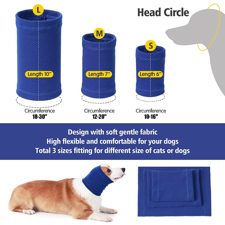 DDFS Dog Ear Cover Hematoma Snood Protection Dog Ear Covers for Noise Wine+Blue-L