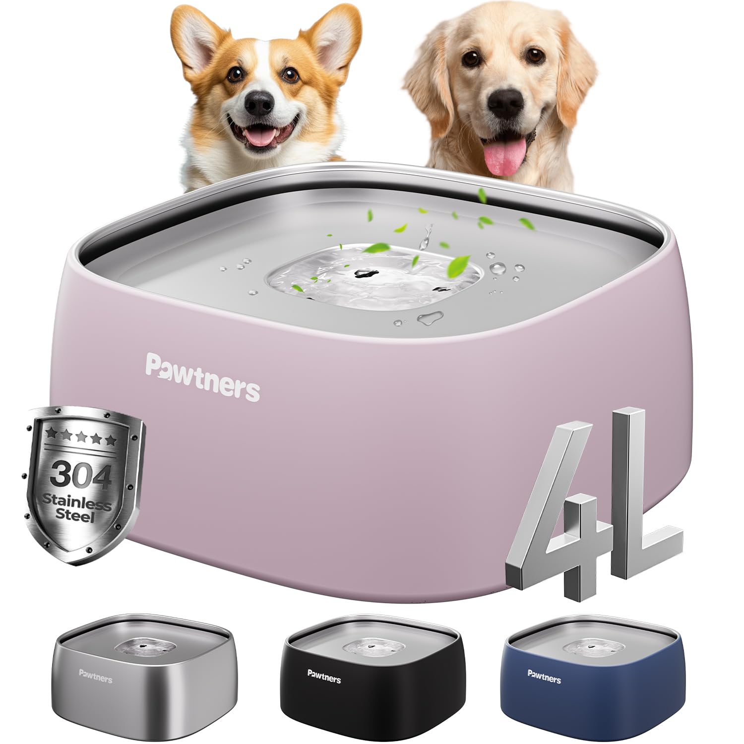 Dog Water Bowl No Spill, 4L Stainless Steel Slow Water Bowl For Dogs With Non-Slip Base, Spill Proof Dog Water Bowl For Medium L