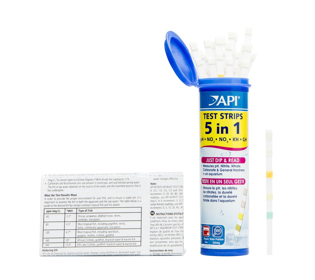 Api 5-In-1 Test Strips Freshwater And Saltwater Aquarium Test Strips 25-Count Box