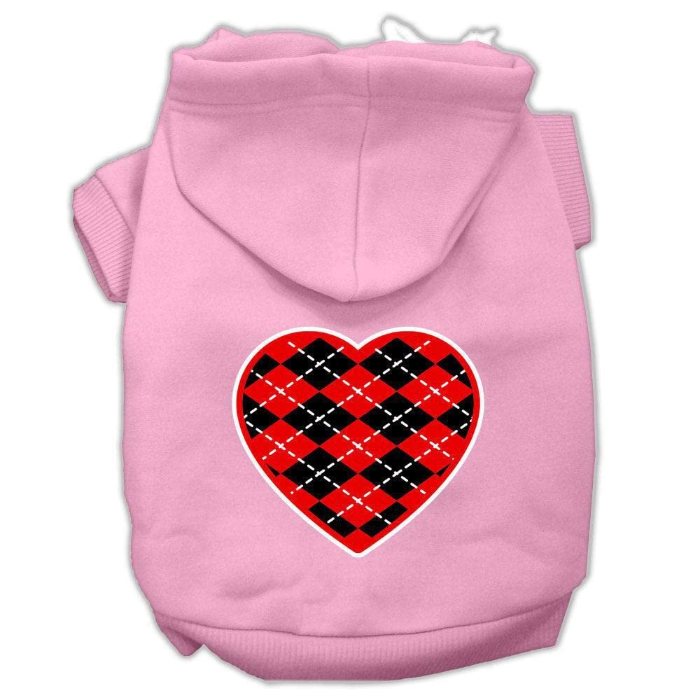 Pet Dog & Cat Hoodie Screen Printed, 'Red Argyle Heart' Light Pink 2Xl (20-25 Lbs.)