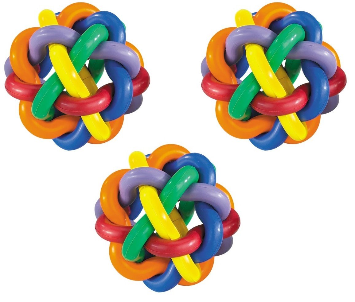 (3 Pack) Multipet Nobbly Wobbly Rubber Balls, Medium