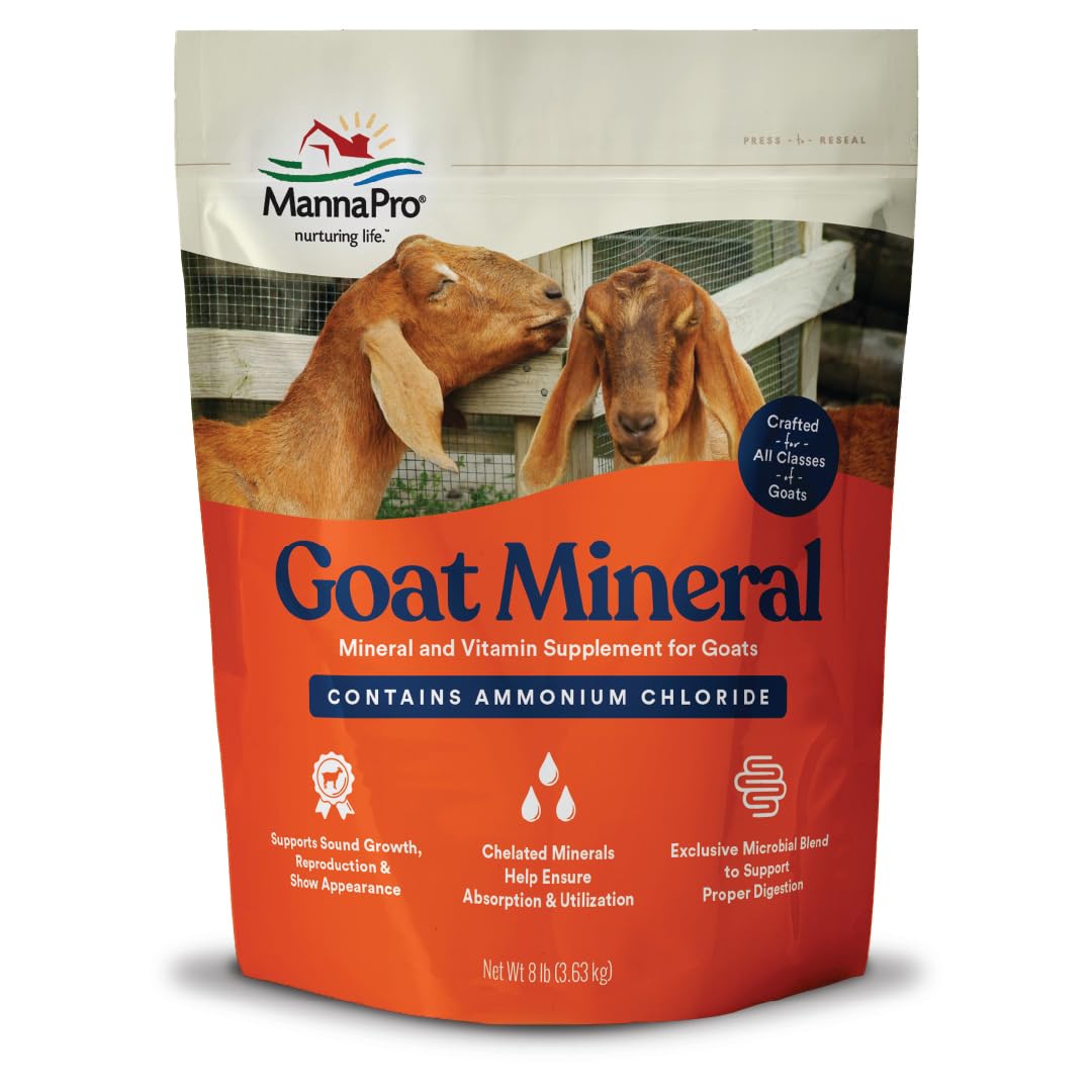 Manna Pro Goat Mineral Supplement - Made With Vitamins & Minerals To Support Growth & Development - Contains Ammonium Chloride - Microbial Blend For Digestion - 8 Lbs