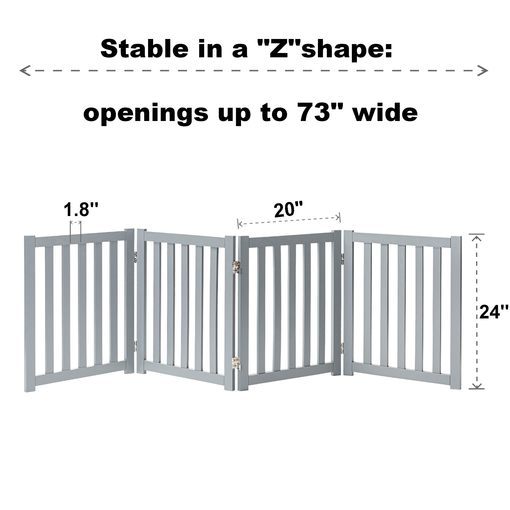 Lzrs Solid Hardwood Freestanding Pet Gate,Wooden Dog Gates For Doorways,Nature Wood Dog Gates For The House,Dog Gate For Stairs,Freestanding Indoor Gate Safety Fence,Grey,24' Height-4 Panels