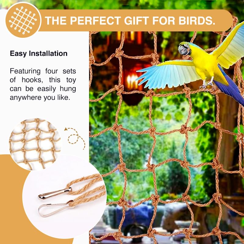 Hokable 2 Packs Natural Bird Rope Net Parrot Swing Hammock For Birds Parrot Ladder Macaw Hanging Hammock Activity Toy For Rats P