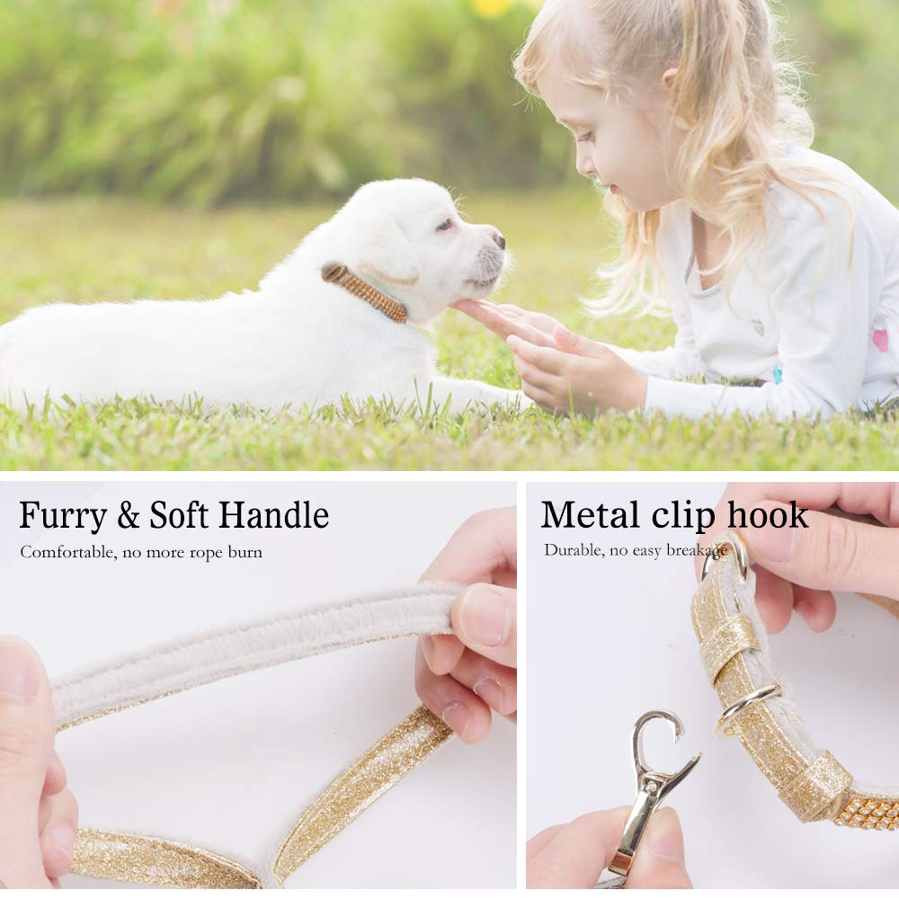 Petshome Dog Leash, Pet Leash, [Bling Rhinestones] Premium Pu Leather Durable And Soft 5 Ft Leash For Control Safety Training, Walking Lead For Small To Medium Dogs Gold