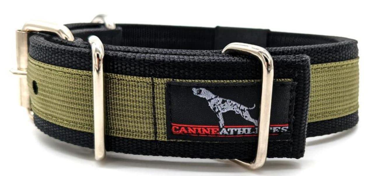 Canine Athletes 1.5 Pro-Hd 5-Ply Heavy Duty Working Dog Collar Extra Strength Durable (Black/Olive Green, Medium)