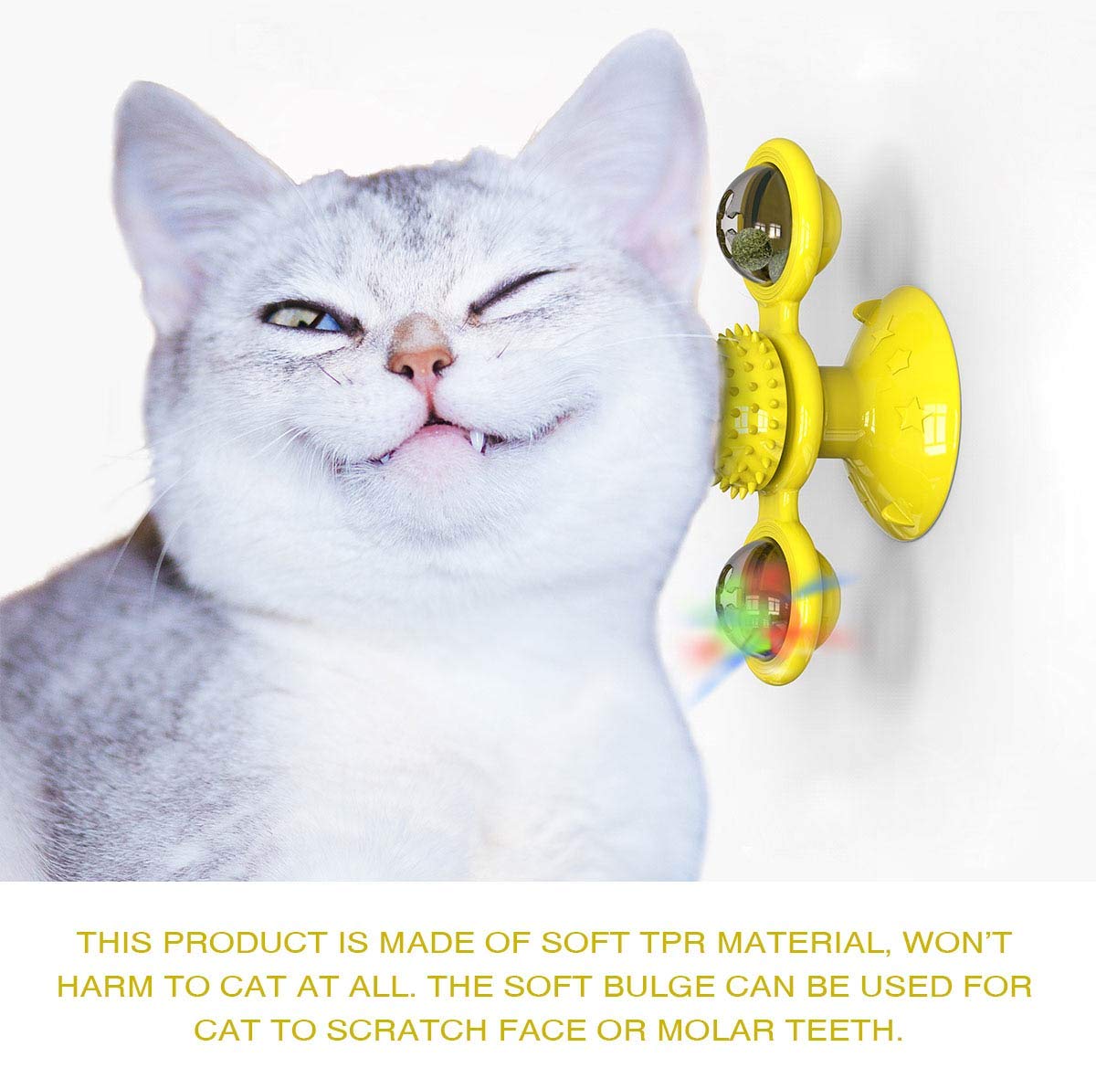 Gbsyu Interactive Windmill Cat Toys With Catnip : Cat Toys For Indoor Cats Funny Kitten Toys With Led Light Ball Suction Cup?Cat Nip Toy For Cat Chew Exercise (Yellow)
