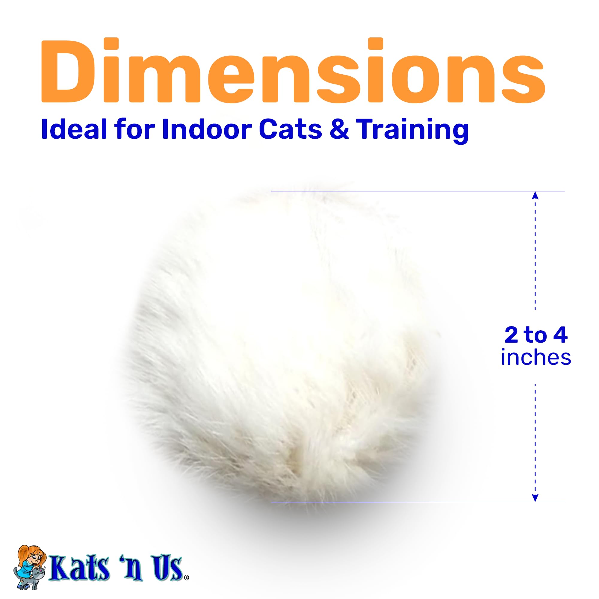 Kats'N Us Real Rabbit Fur Pom Pom Cat Toy - Jumbo Size - White Fuzzy Cat Balls For Interactive Play And Entertainment - 5 Pack