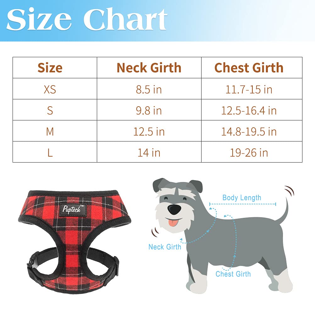 Pupteck Soft Mesh Dog Harness And Leash Set Pet Puppy Cat Comfort Padded Vest No Pull Harnesses, Red&Black, Xs