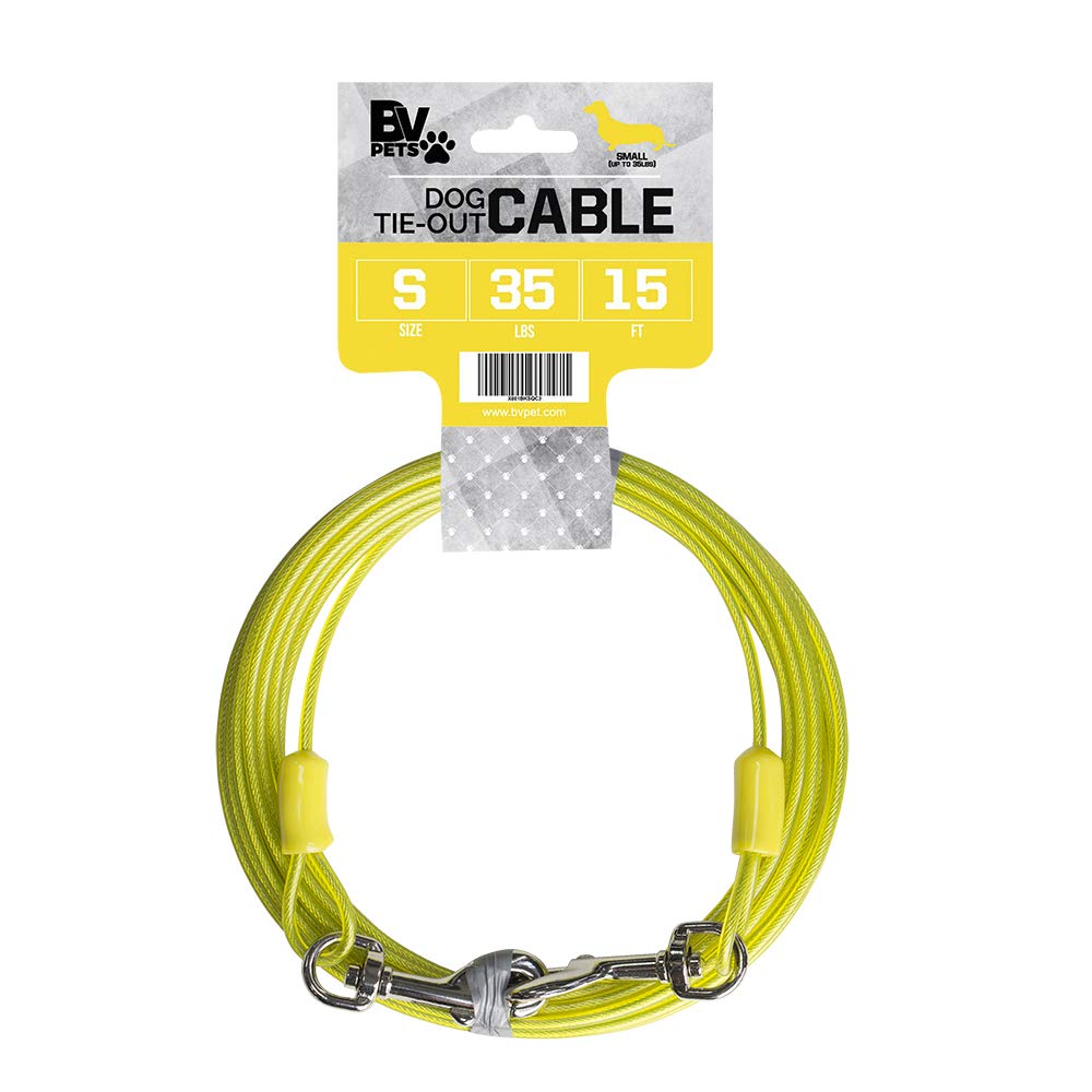 Bv Pet Tie Out Cable For Dogs Up To 90/125/ 250 Pounds, 25/30 Feet (35Lbs/ 15Ft/ Yellow)