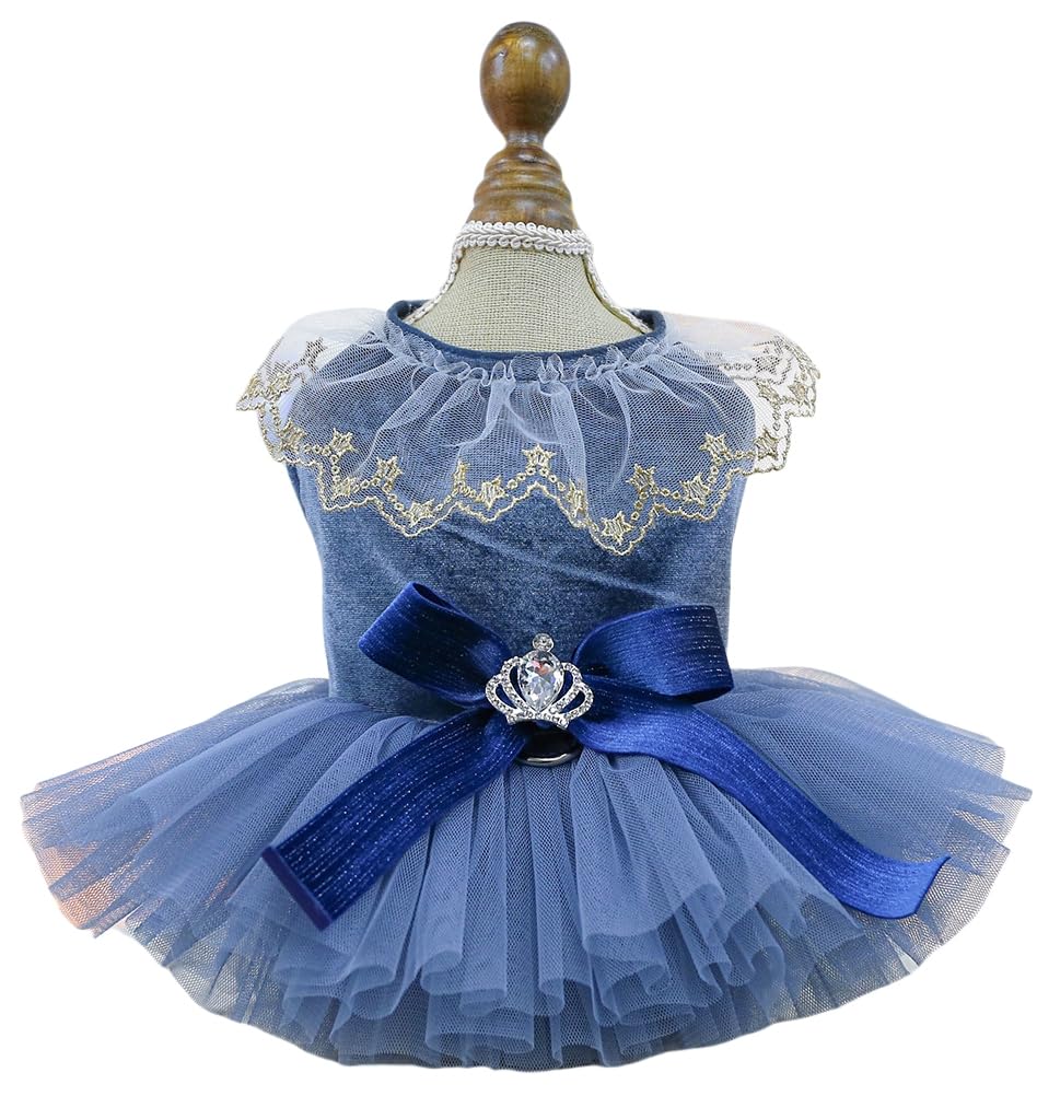 Marupet Fashion Sweet Puppy Dog Blingbling Princess Skirt Pet Dog Lace Cake Camisole Tutu Dress D-Navy S