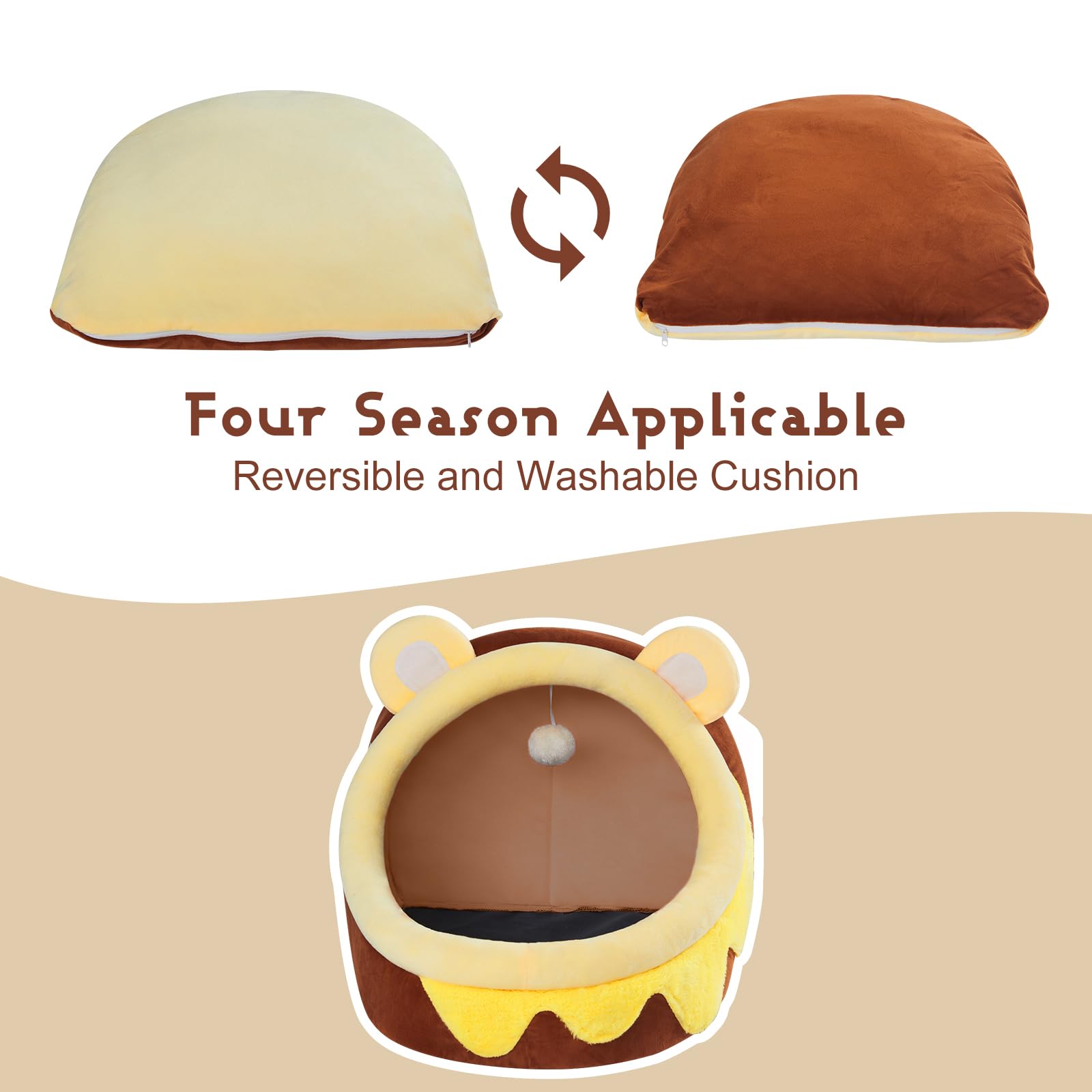 Jiupety Cute Cat Bed For Indoor Cats, Warm Soft Cave Fit For Cat Up To 16 Lb And Puppy, Honeypot, M