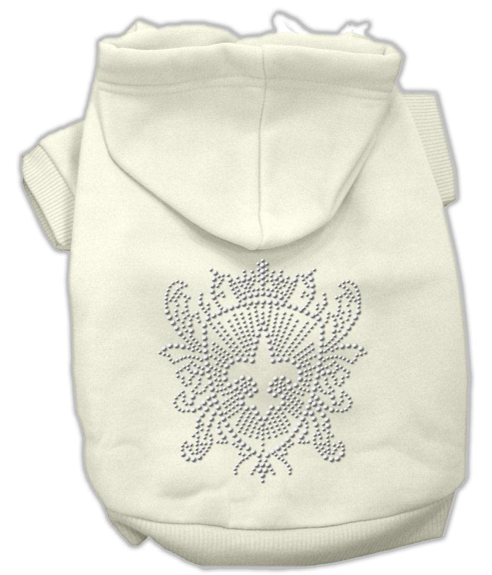 Mirage Pet Products 14-Inch Rhinestone Fleur De Lis Shield Hoodies, Large, Cream